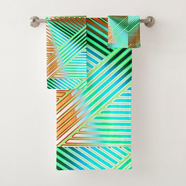 Conjunto De Toalhas Linhas Geométricas Modernas Gradiente Multicolorid (Insitu)