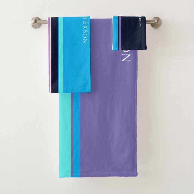 Conjunto De Toalhas Linhas Personalizadas Azul e Periwinkle Bonito (Insitu)
