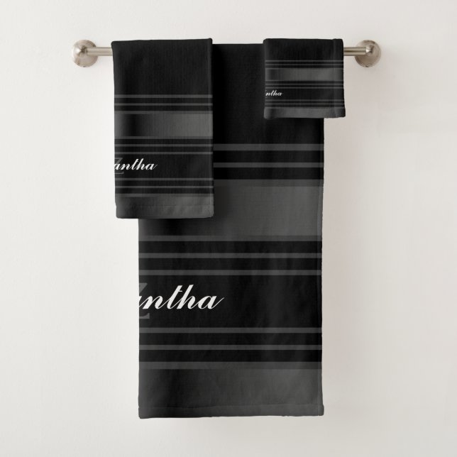 Conjunto De Toalhas Linhas Pretas, Prateadas E Cinzas Simples (Insitu)