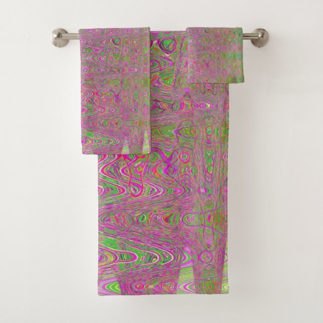 Conjunto De Toalhas Linhas Sinuosas Abstratas Retro Magenta e Verde (Insitu)