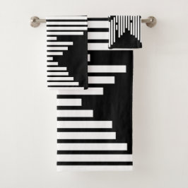 Conjunto De Toalhas Linhas trincadas a preto e branco