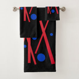 Conjunto De Toalhas Linhas vermelhas, pontos azuis