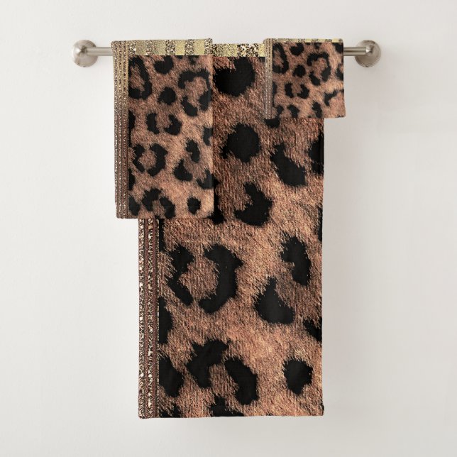 Conjunto De Toalhas Lioness Safari Chic Jungle Moderno Dourado Sparkle (Insitu)