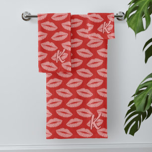Conjunto De Toalhas Lipstick Kiss Pattern Red e Pink Bath Towers