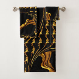 Conjunto De Toalhas Liquid Gold Black Monochrome Opulent Swirl Achempo