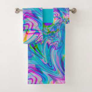 Conjunto De Toalhas Líquido Trippy Padrão Abstrato Colorido Azul