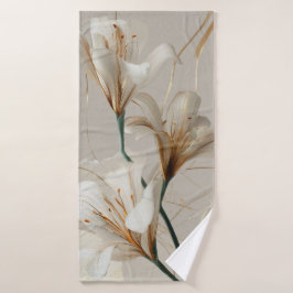 Conjunto De Toalhas Lírio Branco Dourado Minimalista Elegante Neutro