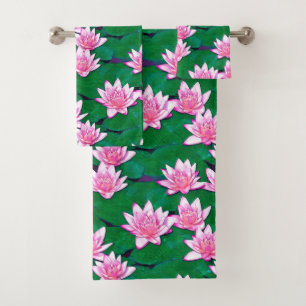 Conjunto De Toalhas Lírios de água cor-de-rosa em um lodo