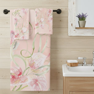Conjunto De Toalhas Lírios De Paz Rosa Modernos Em Seda De Pêssego