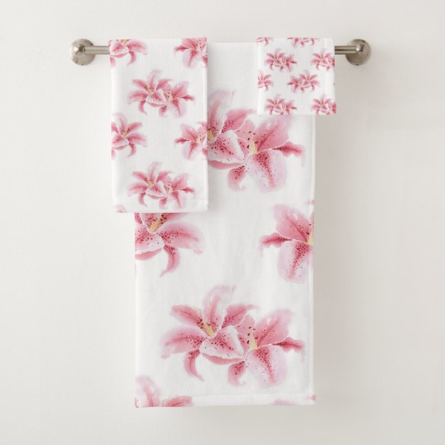Conjunto De Toalhas Lírios de Stargazer Rosa (Insitu)