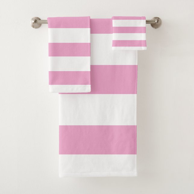 Conjunto De Toalhas Listra Horizontal de Cabana Rosa Claro e Branco (Insitu)