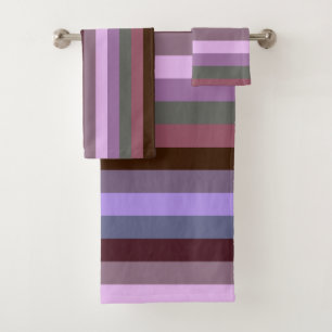 Conjunto De Toalhas Listra Romântica Malva e Marrom Malva & Marrom
