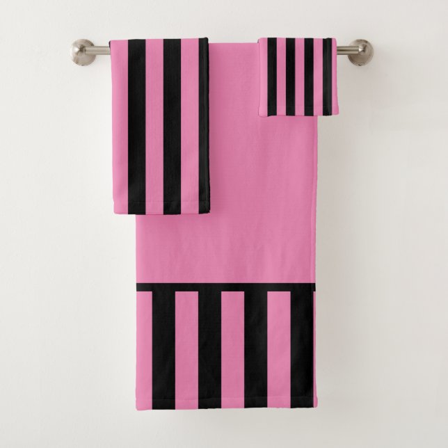 Conjunto De Toalhas Listra Vertical Preta e Rosa  (Insitu)