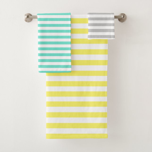 Conjunto De Toalhas Listrado de amarelo, verde e roxo (Insitu)
