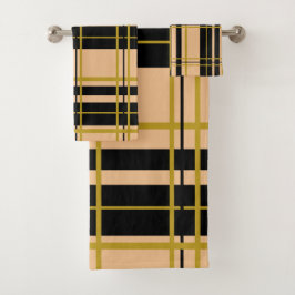 Conjunto De Toalhas Listrado Preto e Dourado Rosa