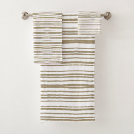 Conjunto De Toalhas Listras Abstratas Marrons Modernas Minimalistas