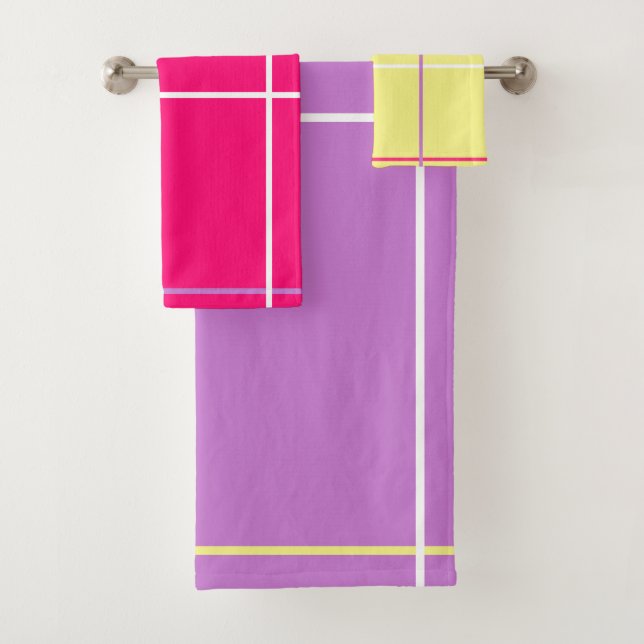 Conjunto De Toalhas Listras Amarelo Rosa Roxo Branco   (Insitu)