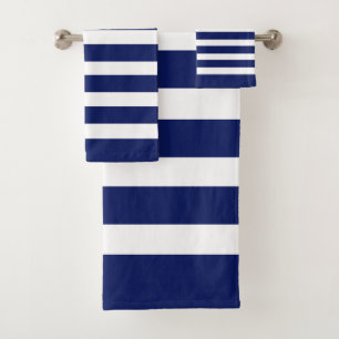 Conjunto De Toalhas Listras Azuis e Brancas Navais em Azul Marinho