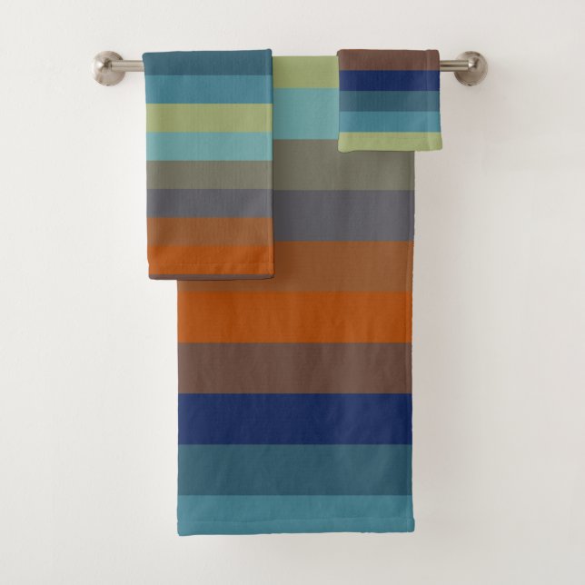 Conjunto De Toalhas Listras azuis, laranja, verdes e cinzas (Insitu)