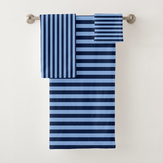 Conjunto De Toalhas Listras azuis marinho e denim (Insitu)