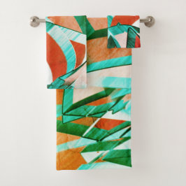 Conjunto De Toalhas Listras azuis ou cianas sobre a laranja avermelhad