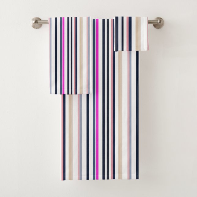 Conjunto De Toalhas Listras Azuis Rosas e de Areia (Insitu)