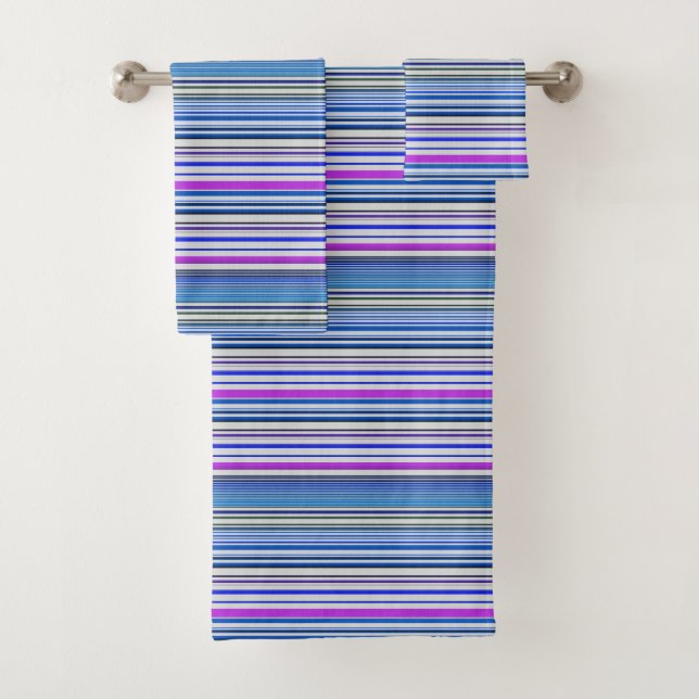 Conjunto De Toalhas Listras azuis violetas, brancas (Insitu)