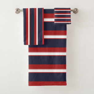 Conjunto De Toalhas Listras Azul Marinho Branco Vermelho Listra Náutic