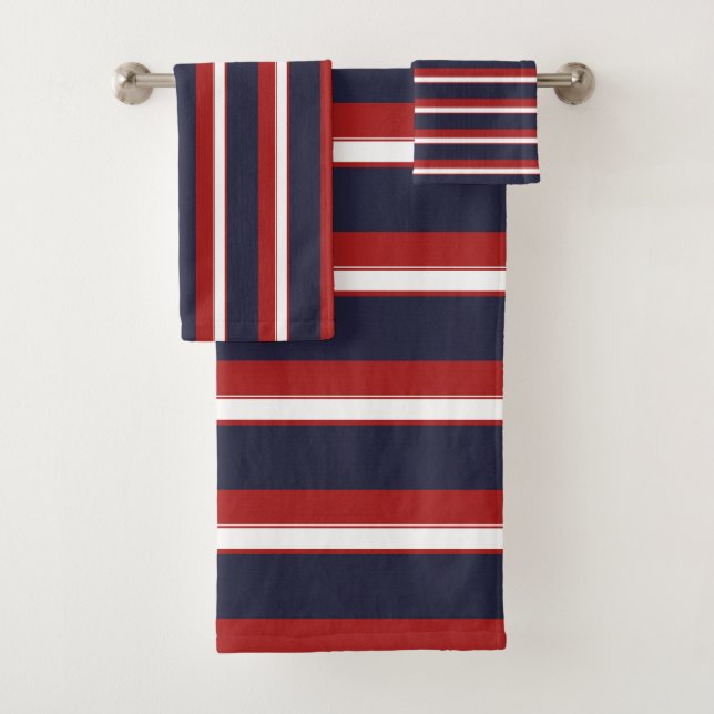 Conjunto De Toalhas Listras Azul Marinho Branco Vermelho Listra Náutic (Insitu)