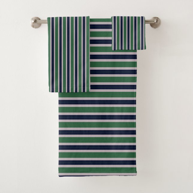 Conjunto De Toalhas Listras Azul Marinho e Verde Pinho (Insitu)