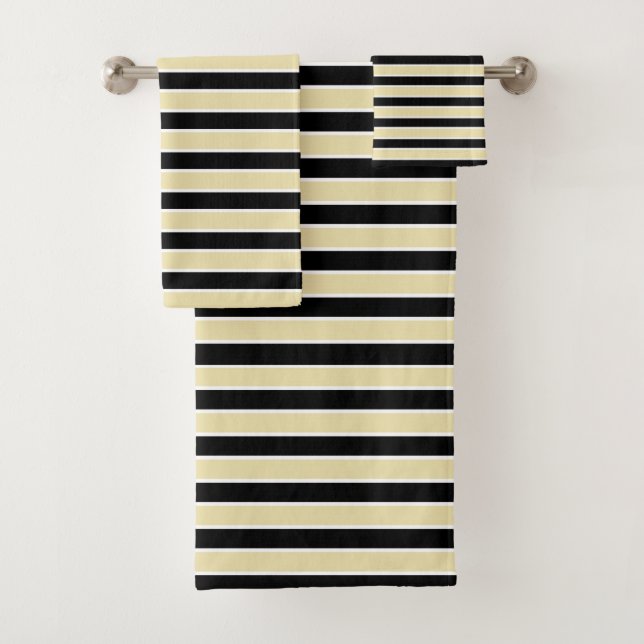 Conjunto De Toalhas Listras bege, preto e branco (Insitu)