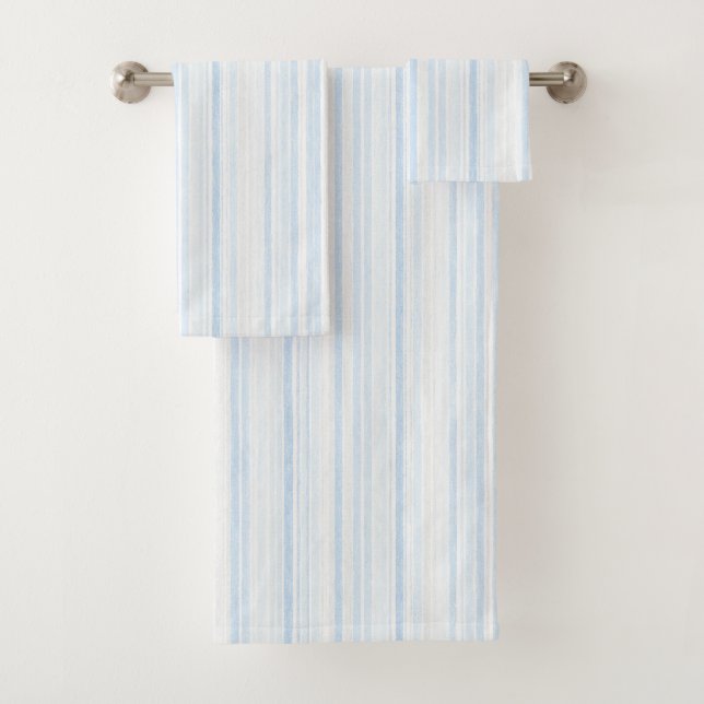 Conjunto De Toalhas Listras Brancas Azul Bebê (Insitu)