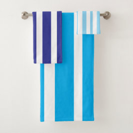 Conjunto De Toalhas Listras Brancas Azul Claro Profundo