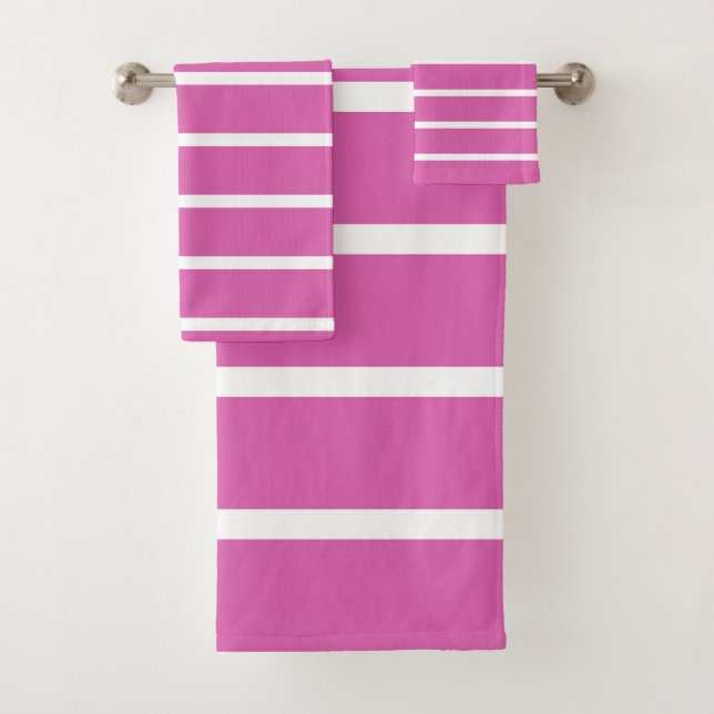 Conjunto De Toalhas Listras brancas e rosa (Insitu)