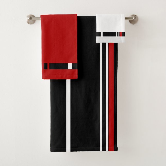 Conjunto De Toalhas Listras brancas e vermelhas pretas (Insitu)