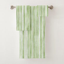 Conjunto De Toalhas Listras Brancas Verdes