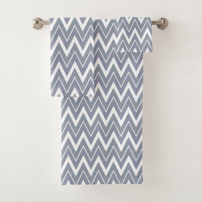 Conjunto De Toalhas Listras Chevron Branco Cinza Pálido Moderno (Insitu)