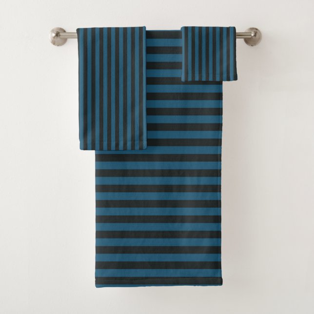 Conjunto De Toalhas listras cinza azul escuro e azul marinho claro (Insitu)