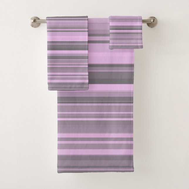 Conjunto De Toalhas Listras Cinza Roxo (Insitu)
