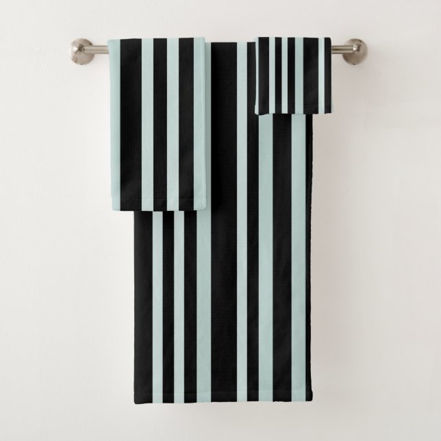 Conjunto De Toalhas Listras cinzas esverdeadas cinzentas em preto (Insitu)