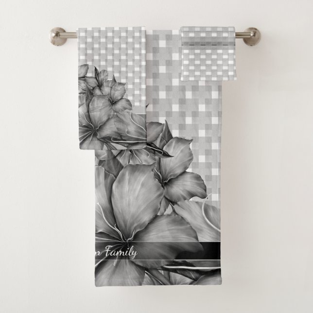 Conjunto De Toalhas Listras cinzentas das verificações dos lírios (Insitu)