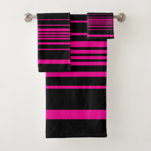 Conjunto De Toalhas Listras Complexas - Magenta e Preto