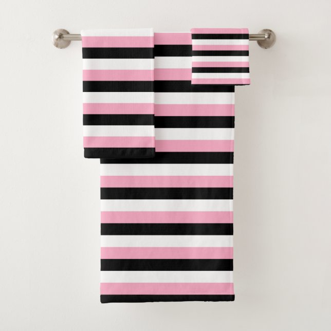 Conjunto De Toalhas Listras cor-de-rosa, pretas, brancas (Insitu)