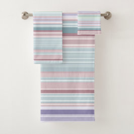 Conjunto De Toalhas Listras de Aqua, Rosa e Lavanda