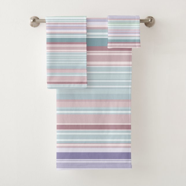 Conjunto De Toalhas Listras de Aqua, Rosa e Lavanda (Insitu)