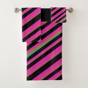Conjunto De Toalhas Listras de Arco-íris Ombre Preto Rosa Quente