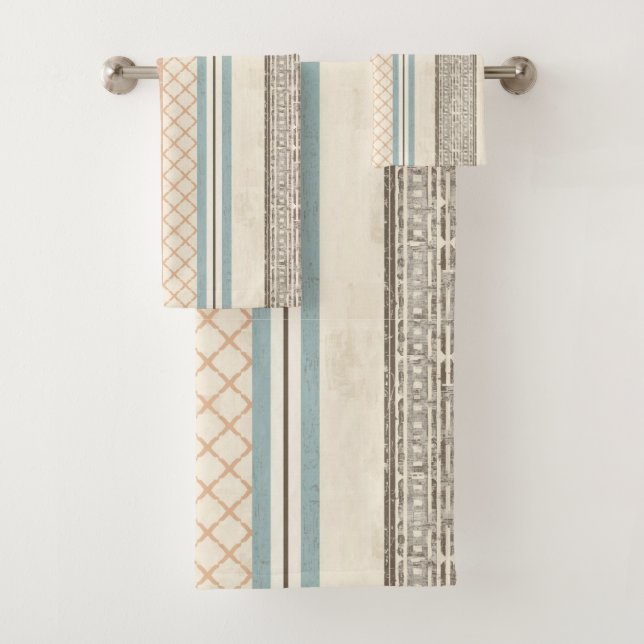 Conjunto De Toalhas Listras de Azul Suave Creme Marrom Pêssego Estilo  (Insitu)