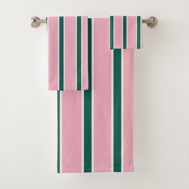 Conjunto De Toalhas Listras de Bala Rosa e Verde (Insitu)
