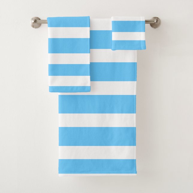 Conjunto De Toalhas Listras de Cabana Azul Céu e Branco (Insitu)