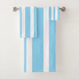 Conjunto De Toalhas Listras de Cabana Azul Pastel e Branco